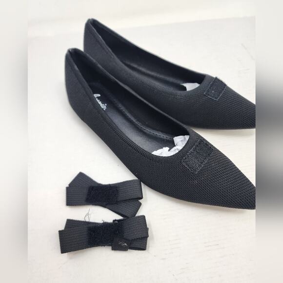 New Black Ballet Flats Breatable Fabric Pointed Toe Work Office Slipons Size 8 - Picture 3 of 10